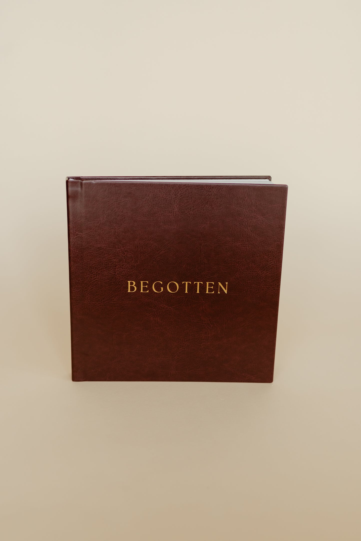 Begotten: Burgundy red leather coffee table book for Christmas