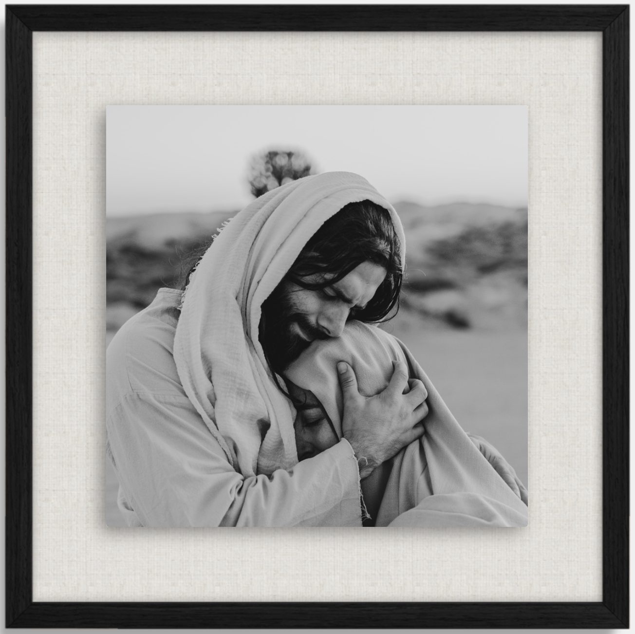 Print: Arms of His Love Framed Linen